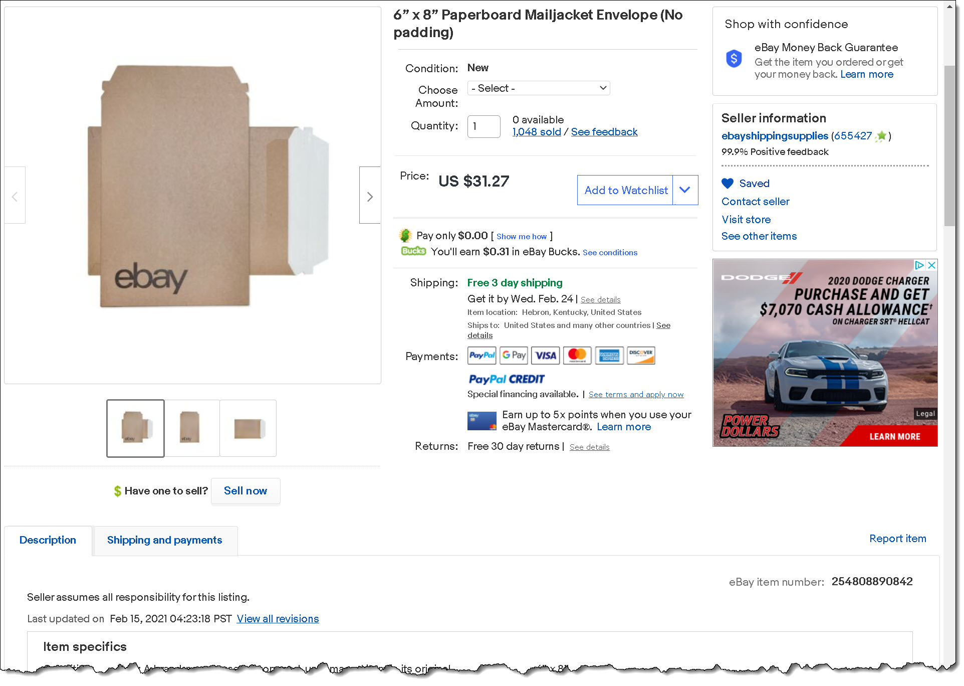 ebay standard envelope shipping