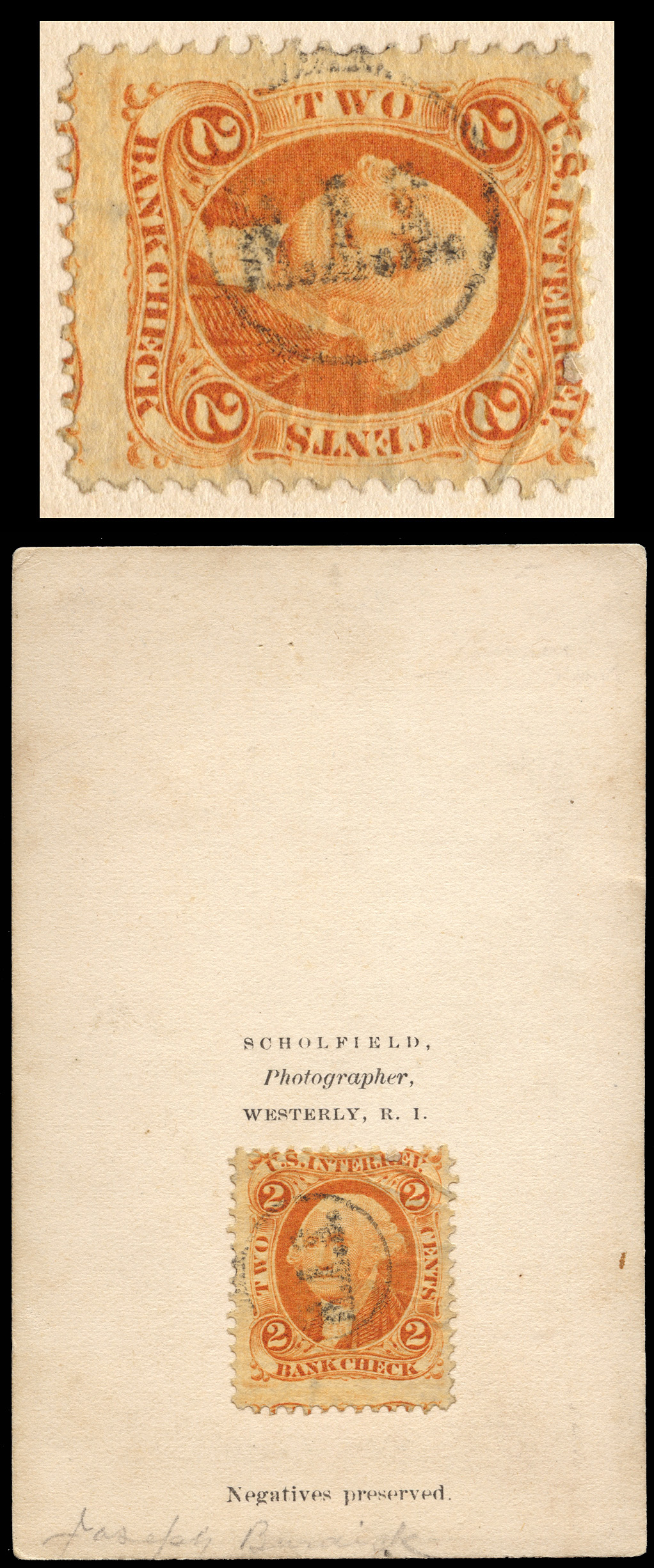 R6c - 2c Bank Check, orange, perforated - U.S. Civil War Revenue Stamps ...