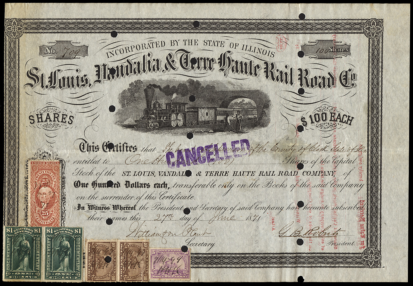Unissued Stock Certificate Philadelphia & Chester Valley Railroad Company 